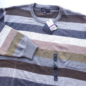 NWT Tricots St Raphael Striped Pullover Sweater XXL Crewneck Speckled Earth Tone